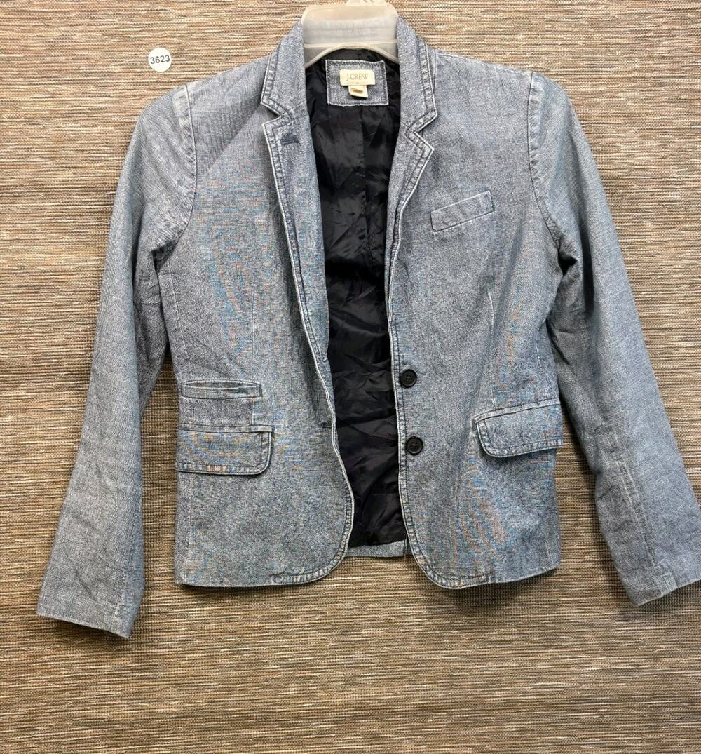 J. Crew Womens Size 4 Blue Chambray Lined Keating Boy Blazer Jacket 2 Button